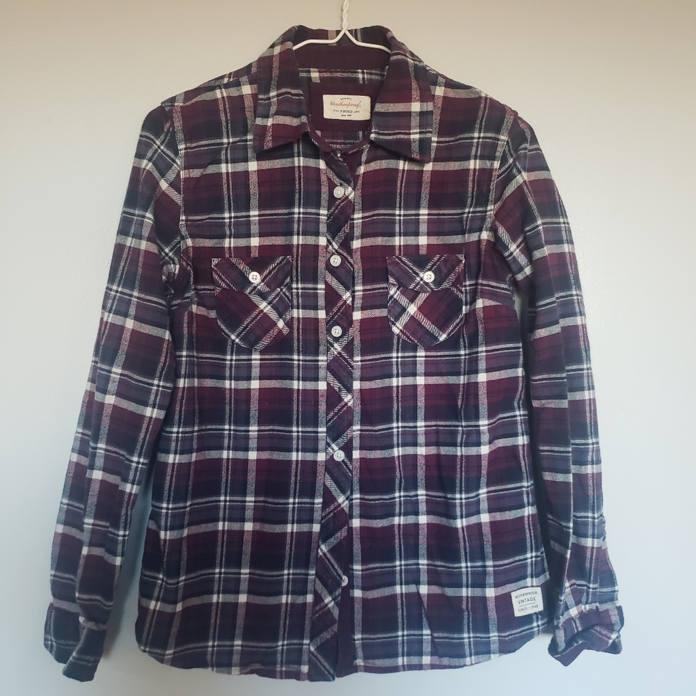 Weathproof Vintage Striped Purple & Navy Blue Button Up Blouse